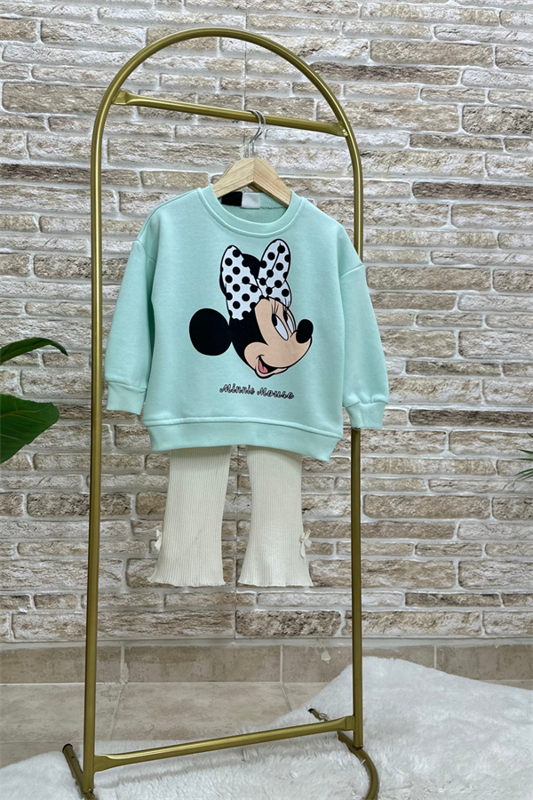Kız Çocuk 3 İplik Turkuaz Minnie Tayt Takım