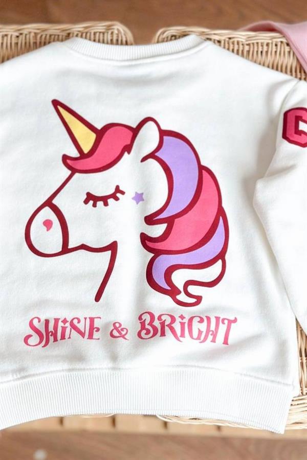 Kız Çocuk 3 İplik Unicorn Baskı Taytlı Takım