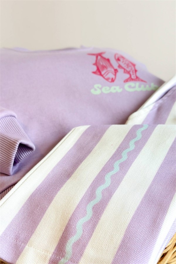 Kız Çocuk Balıklı Lila Gabardin Pantolon Takım
