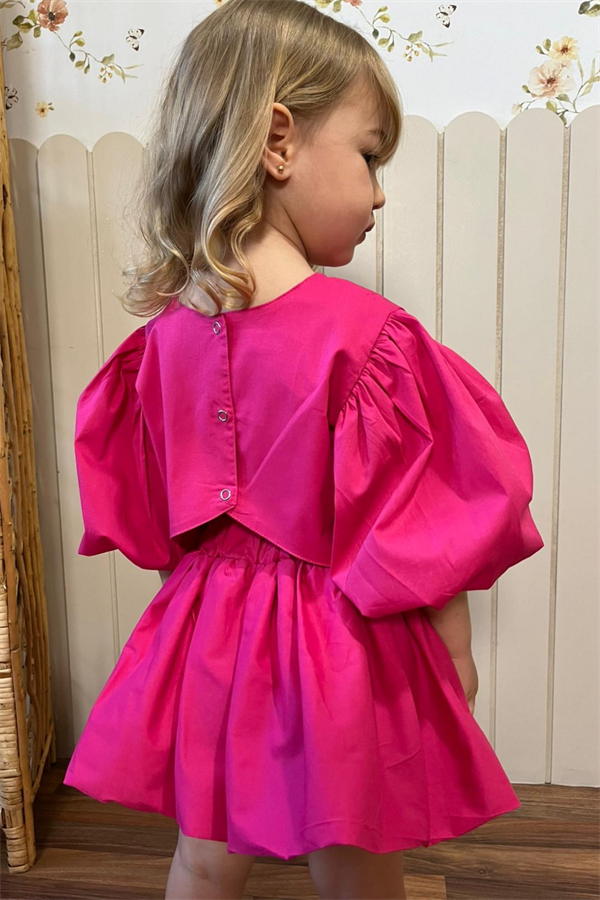 Kız Çocuk Balon Kol Etekli Fuşya Takım   