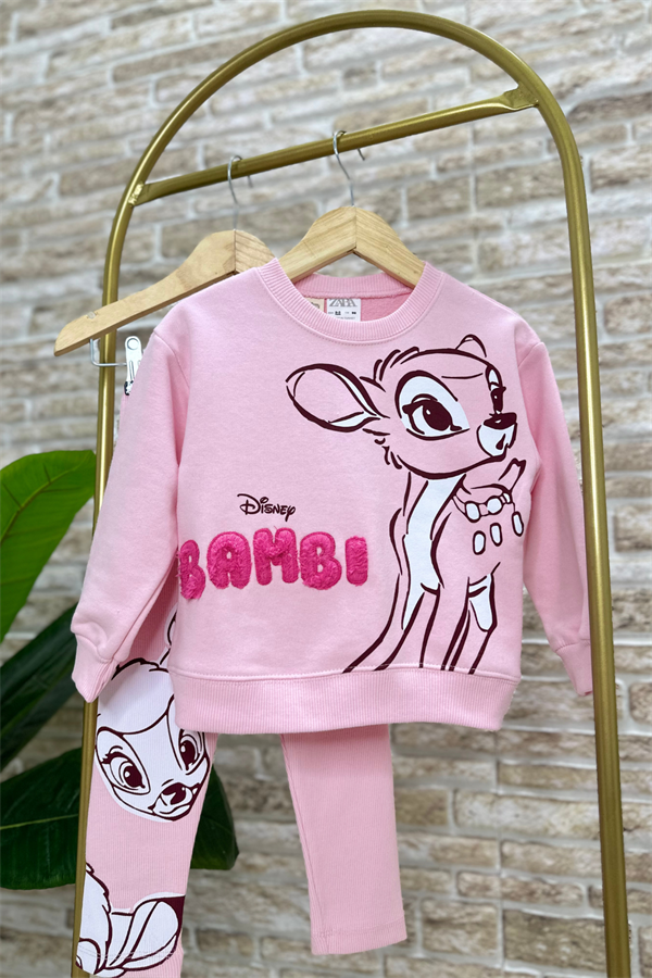 Kız Çocuk Bambi Baskı 3 iplik Taytlı Takım