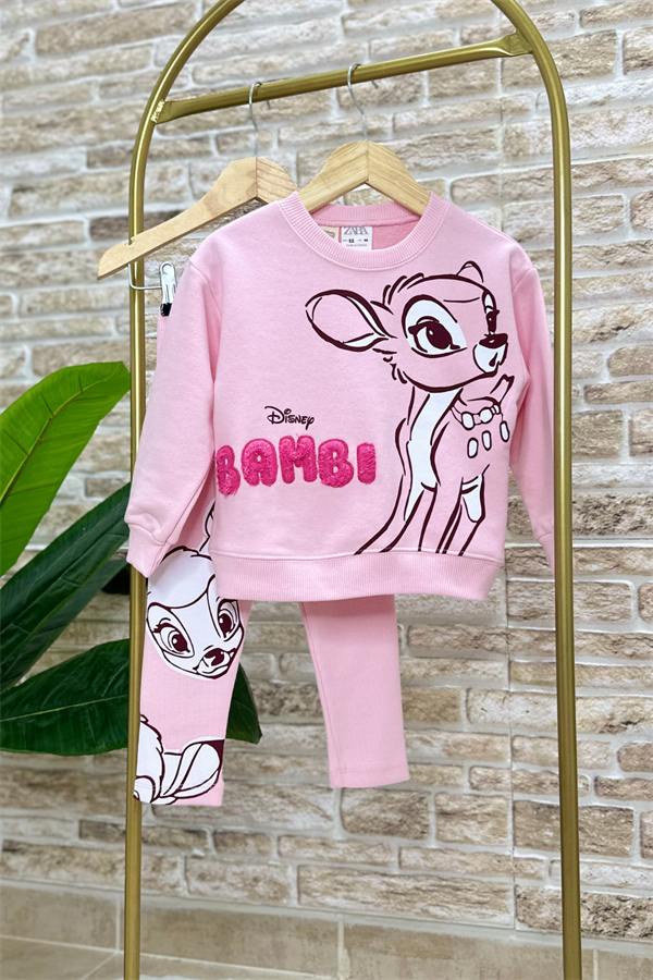 Kız Çocuk Bambi Baskı 3 iplik Taytlı Takım