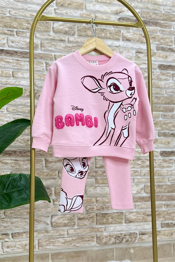 Kız Çocuk Bambi Baskı 3 iplik Taytlı Takım
