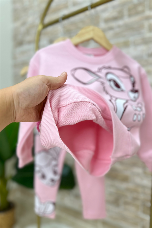 Kız Çocuk Bambi Baskı 3 iplik Taytlı Takım
