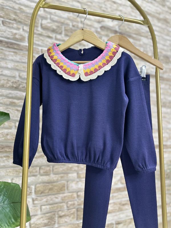 Kız Çocuk Bebe Yakalı Kaşkorse Taytlı Takım