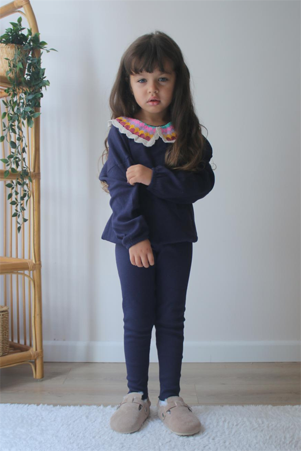 Kız Çocuk Bebe Yakalı Kaşkorse Taytlı Takım