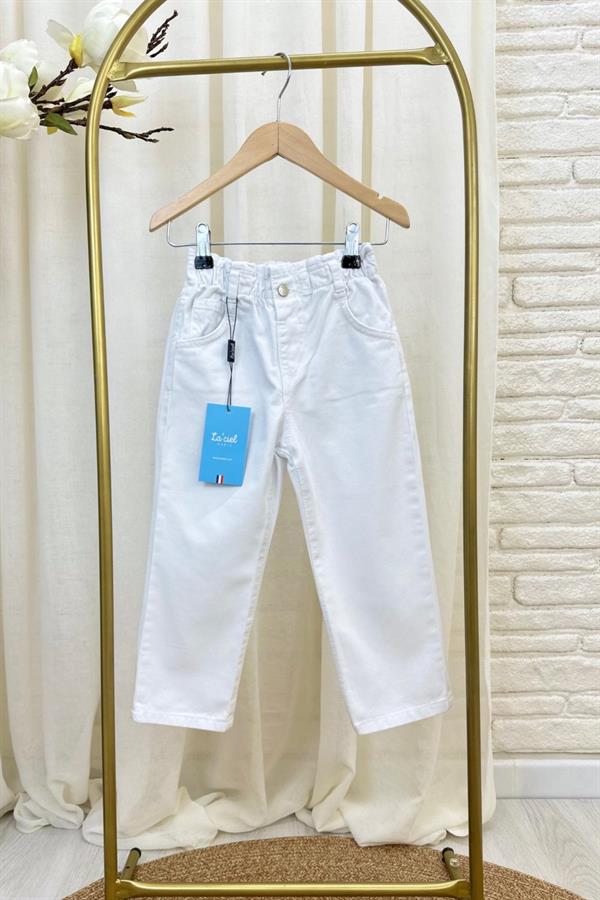 Kız Çocuk Beyaz Kalpli Jean Pantolon