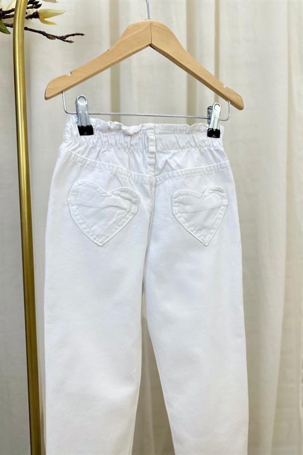 Kız Çocuk Beyaz Kalpli Jean Pantolon