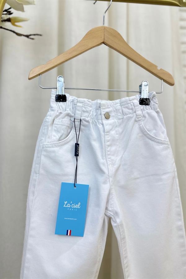 Kız Çocuk Beyaz Kalpli Jean Pantolon