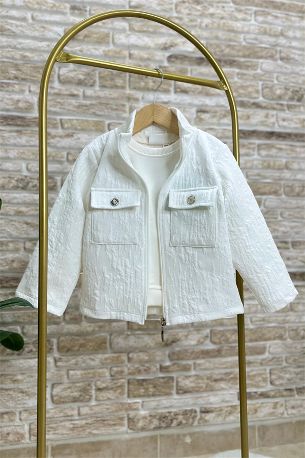 Kız Çocuk Beyaz Kapitone Ceket