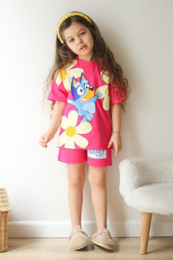 Kız Çocuk Bluey Çiçekli Şortlu Takım 