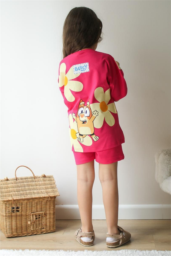 Kız Çocuk Bluey Çiçekli Şortlu Takım 