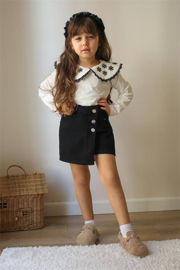 Kız Çocuk Bluz & Şort Siyah Takım