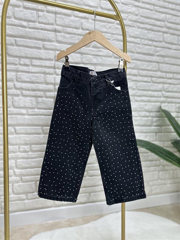 Kız Çocuk Bluz & Taşlı Siyah Jean Takım