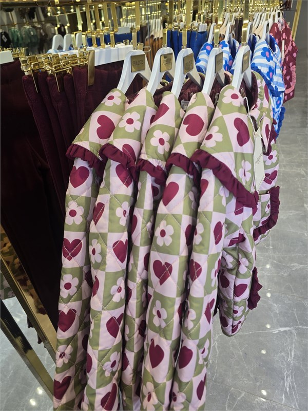 Kız Çocuk Bordo Kapitone Ceket Denim  Takım