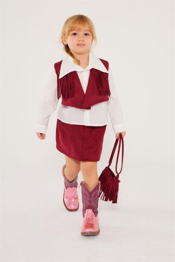 Kız Çocuk Çanta Dahil Kovboy Bordo Takım