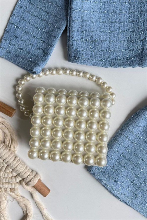 Kız Çocuk Çantalı Tüvit Ceket Etek Mavi Takım