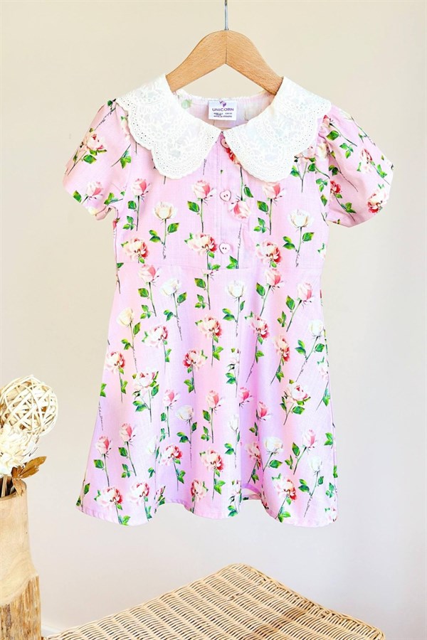 Kız Çocuk Çiçekli Cotton Elbise 