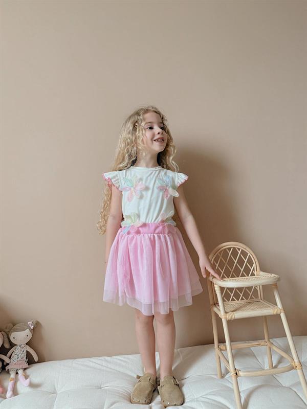 Kız Çocuk Çiçekli Tütülü Pembe Takım 