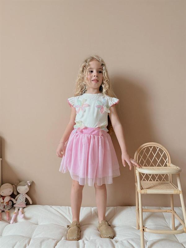 Kız Çocuk Çiçekli Tütülü Pembe Takım 