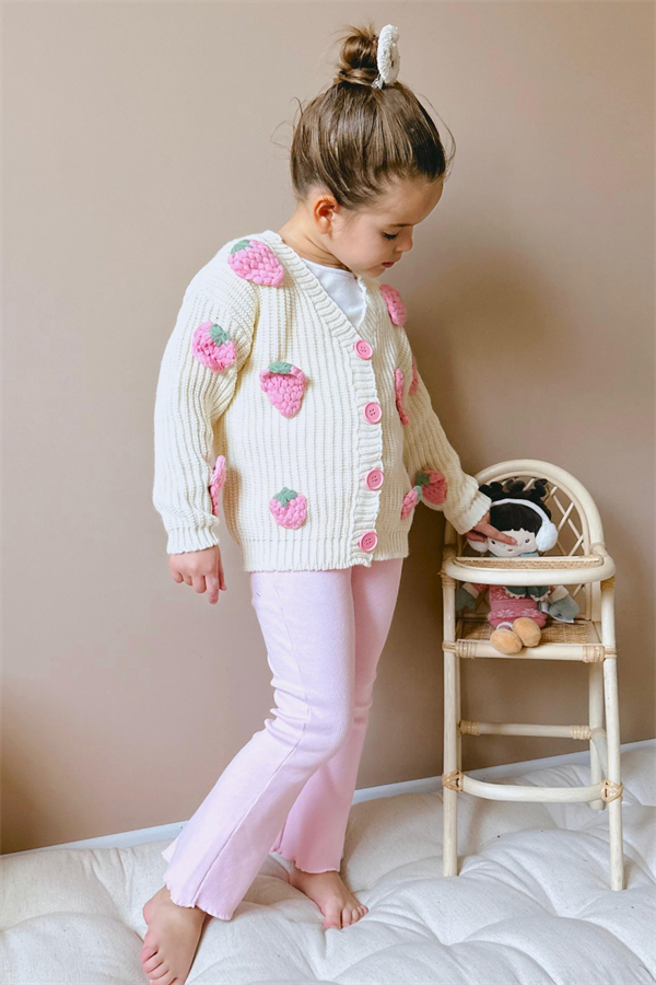 Kız Çocuk Çilekli Triko Taytlı Takım