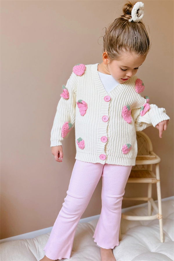 Kız Çocuk Çilekli Triko Taytlı Takım