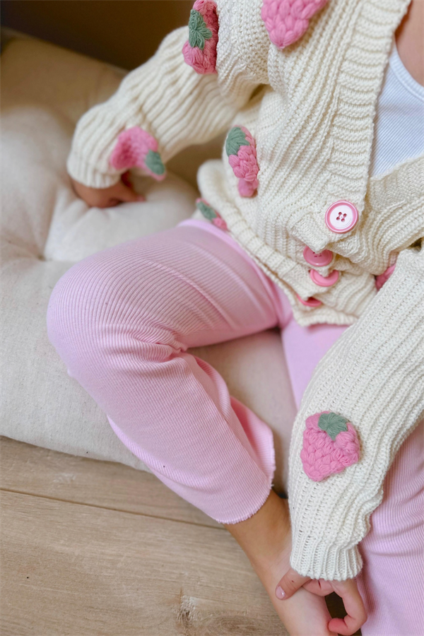 Kız Çocuk Çilekli Triko Taytlı Takım