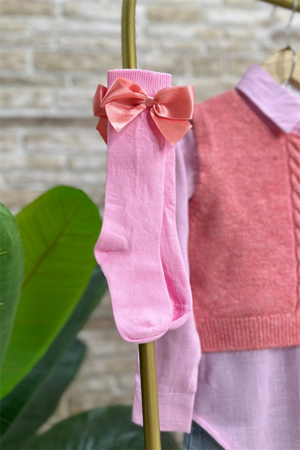 Kız Çocuk Çoraplı Takım Süveterli Tunik Gömlek