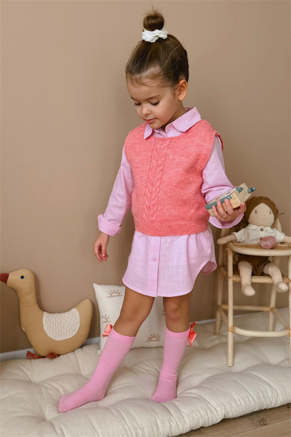 Kız Çocuk Çoraplı Takım Süveterli Tunik Gömlek