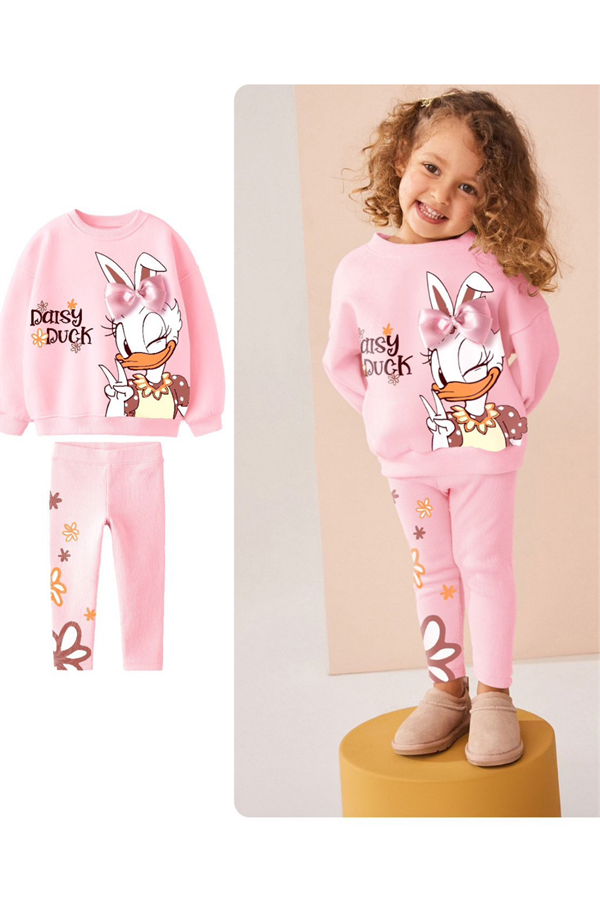 Kız Çocuk Daisy Baskı 3 iplik Taytlı Takım