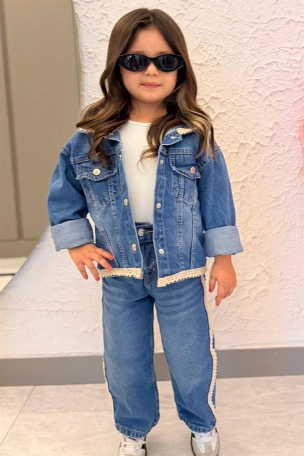 Kız Çocuk Denim İşlemeli Takım