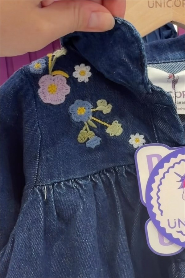 Kız Çocuk Denim Nakışlı Elbise