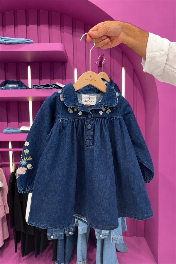 Kız Çocuk Denim Nakışlı Elbise