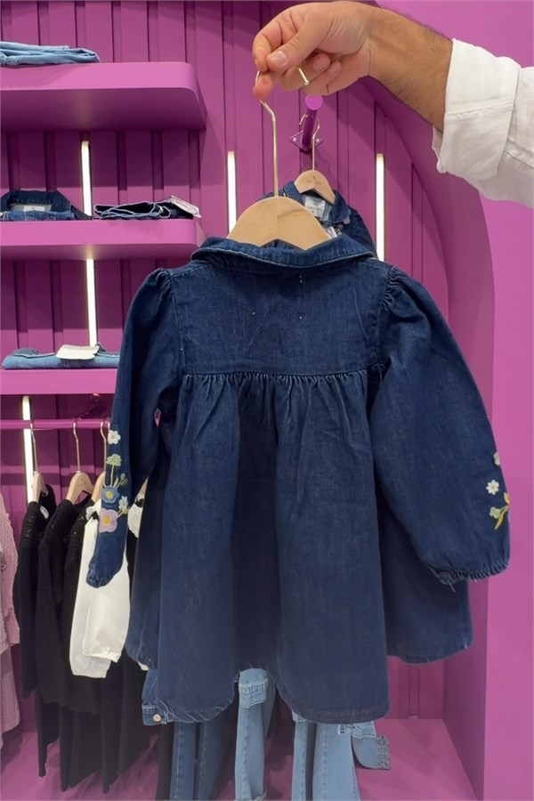 Kız Çocuk Denim Nakışlı Elbise