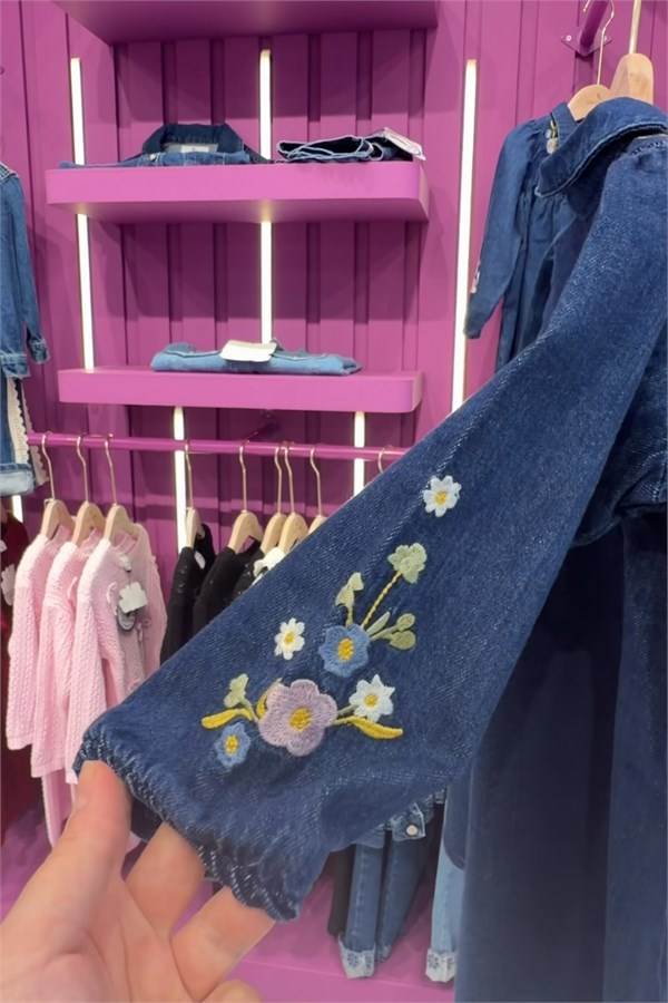 Kız Çocuk Denim Nakışlı Elbise