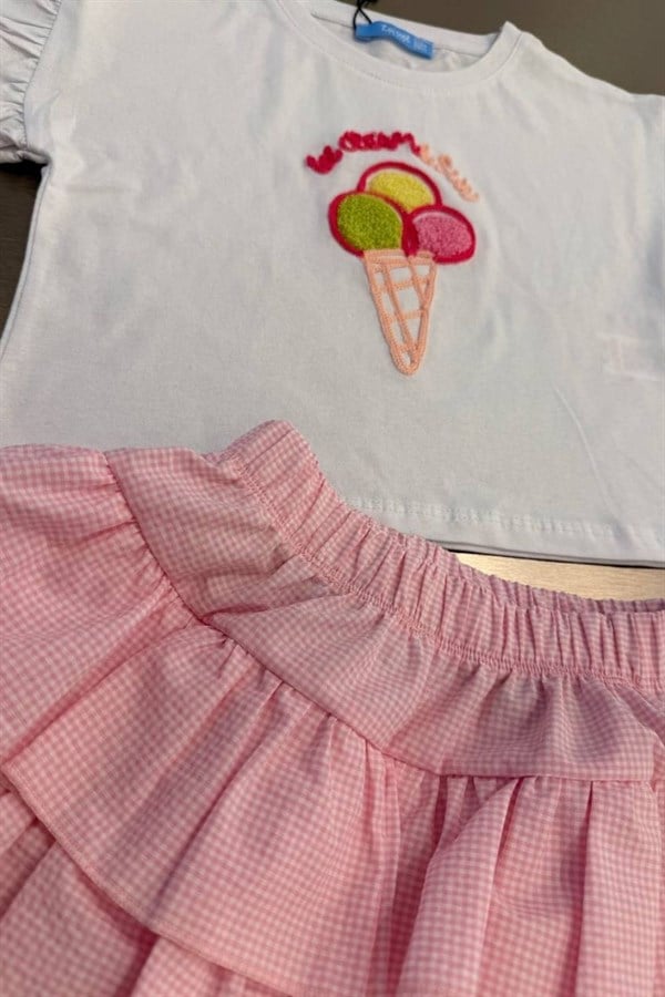 Kız Çocuk Dondurmalı Pembe Etekli Takım