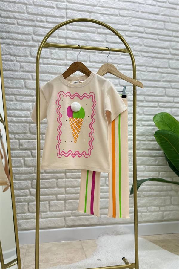 Kız Çocuk Dondurmalı Taytlı Yaz Takım  