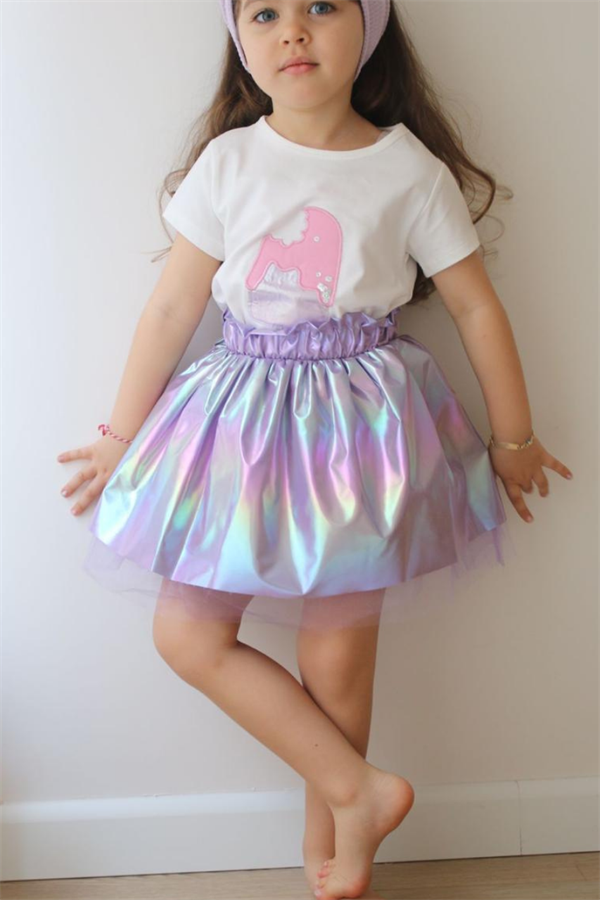 Kız Çocuk Dondurmalı Tütülü Lila  Etekli Takım 