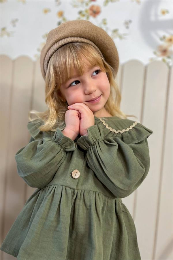 Kız Çocuk Düğmeli Haki Takım