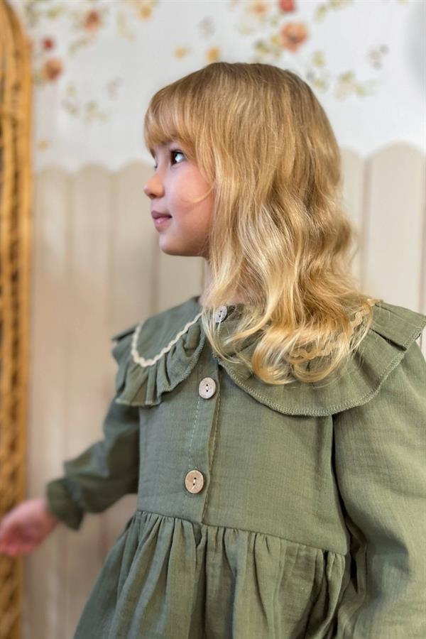 Kız Çocuk Düğmeli Haki Takım