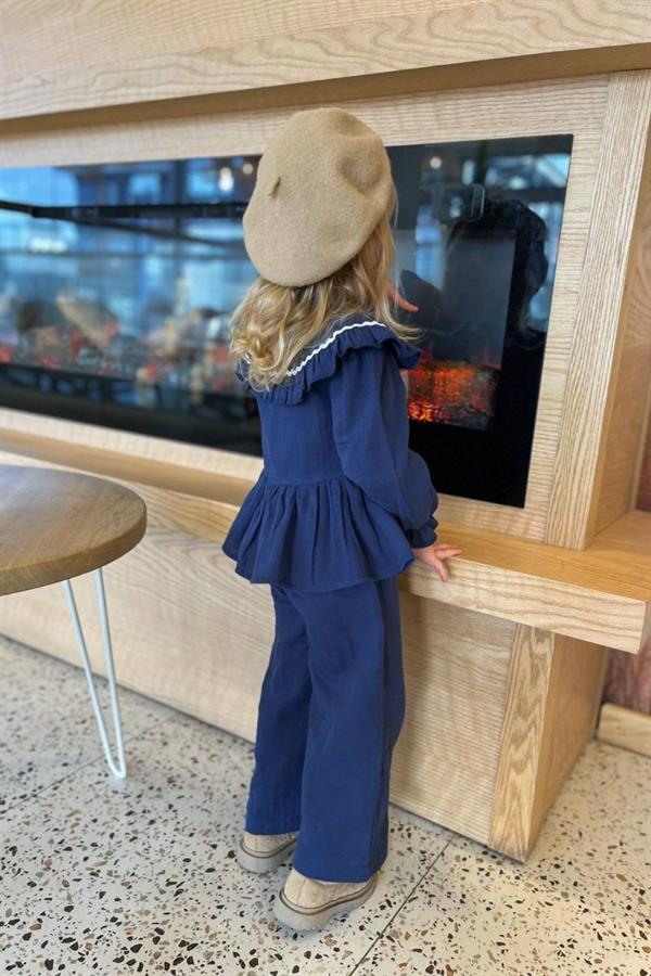 Kız Çocuk Düğmeli Lacivert Takım