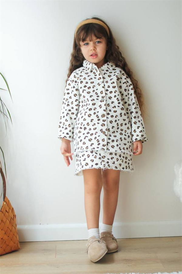 Kız Çocuk Etekli Leopar Denim Takım