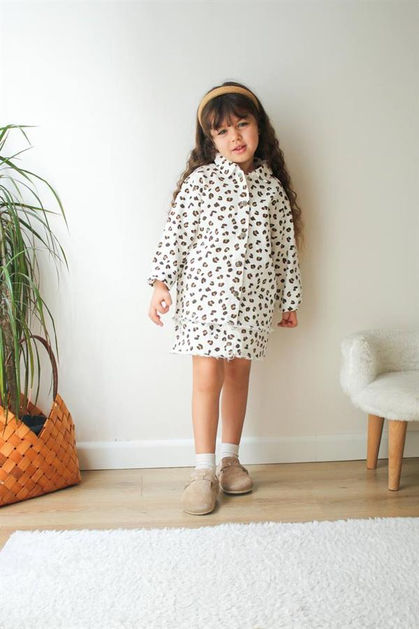 Kız Çocuk Etekli Leopar Denim Takım