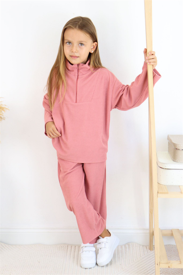 Kız Çocuk Fermuarlı Balıkçı Yaka Kaşkorse  Takım