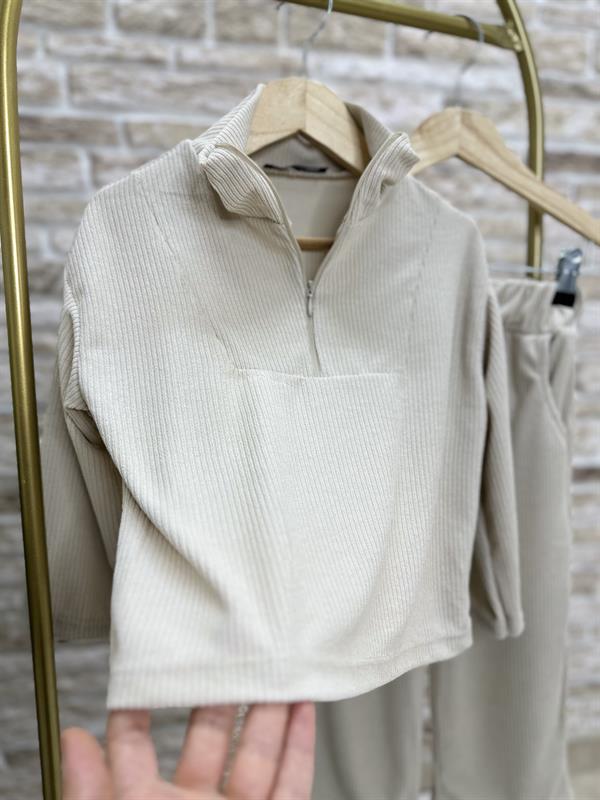 Kız Çocuk Fermuarlı Balıkçı Yaka Krem Kaşkorse  Takım