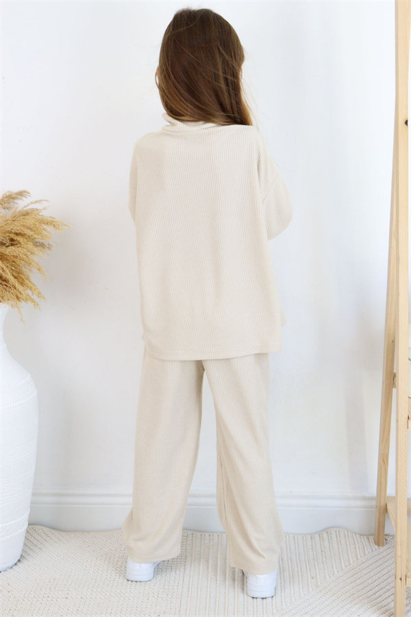 Kız Çocuk Fermuarlı Balıkçı Yaka Krem Kaşkorse  Takım