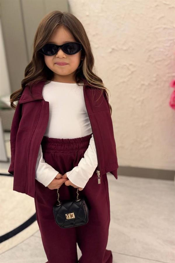 Unisex Fermuarlı Dokuma Bordo Takım