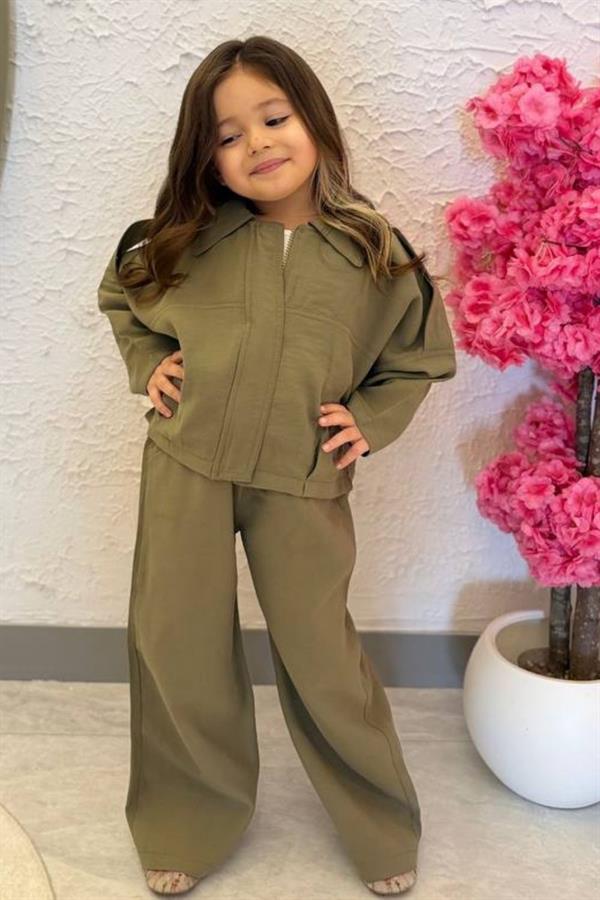 Unisex Fermuarlı Dokuma Haki Takım