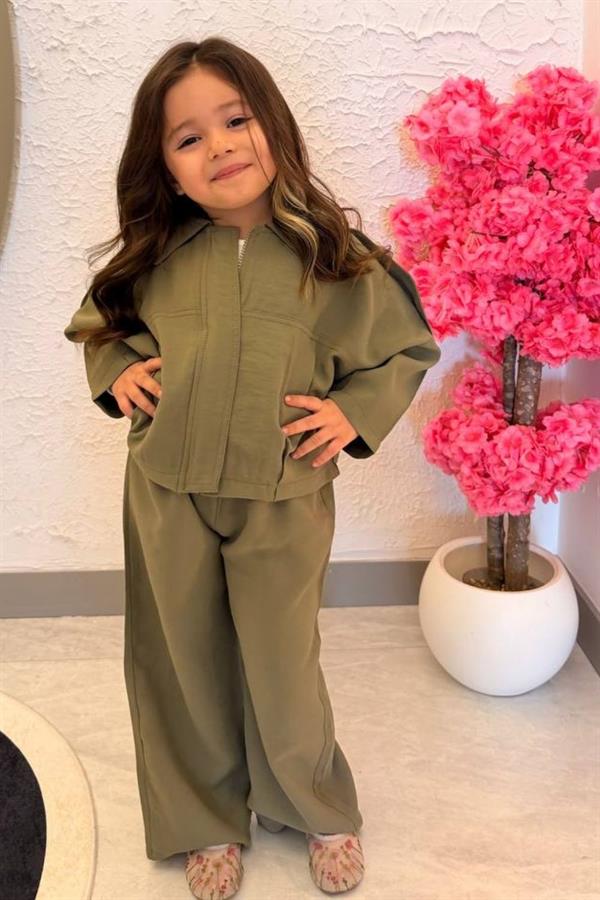 Unisex Fermuarlı Dokuma Haki Takım