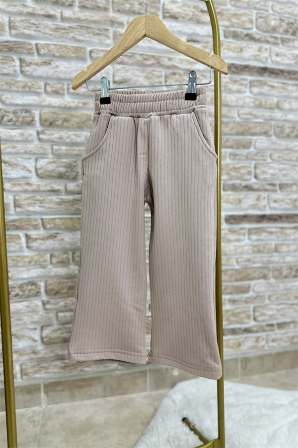 Kız Çocuk Fermuarlı Kürk Detaylı Krem Takım